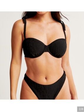 Abercrombie Black Textured Tie-Shoulder Bikini Top & Bottom Set